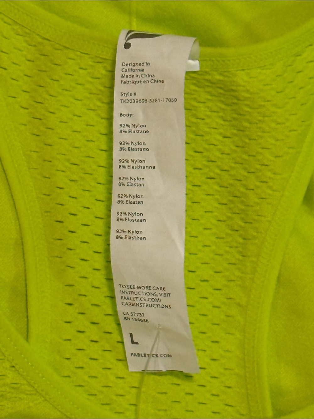 Fabletics Neon Lime Racerback Performance Tank - Picture 5 of 5